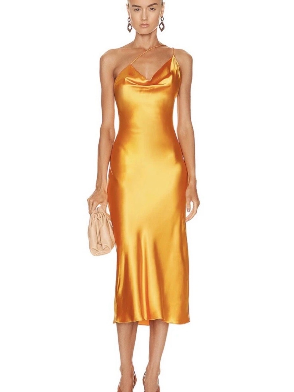 Weekend Stories One-Shoulder Satin Slip Dress in Golden Yellow